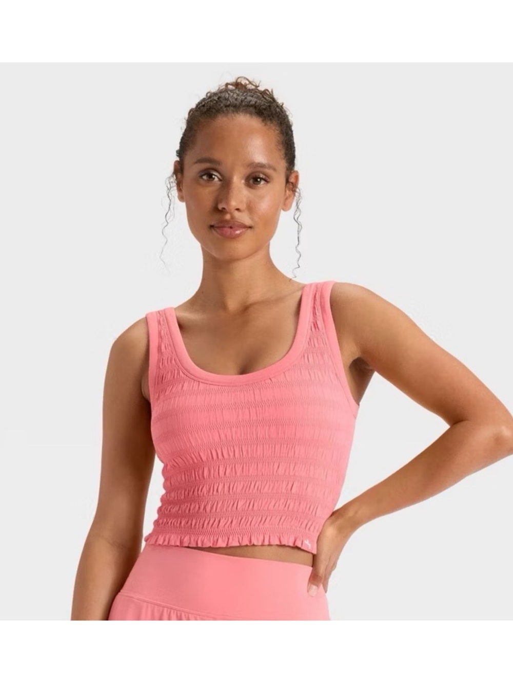 JoyLab Women's Smocked Support Cropped Tank Top Coral S